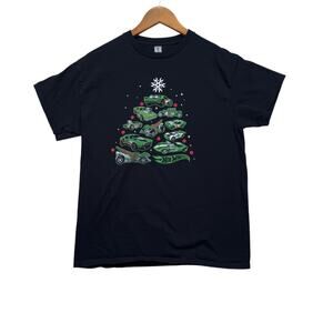 Hot Wheels VTG Christmas Tree Lights Snow Gift Car Racing Toy T-Shirt sz M